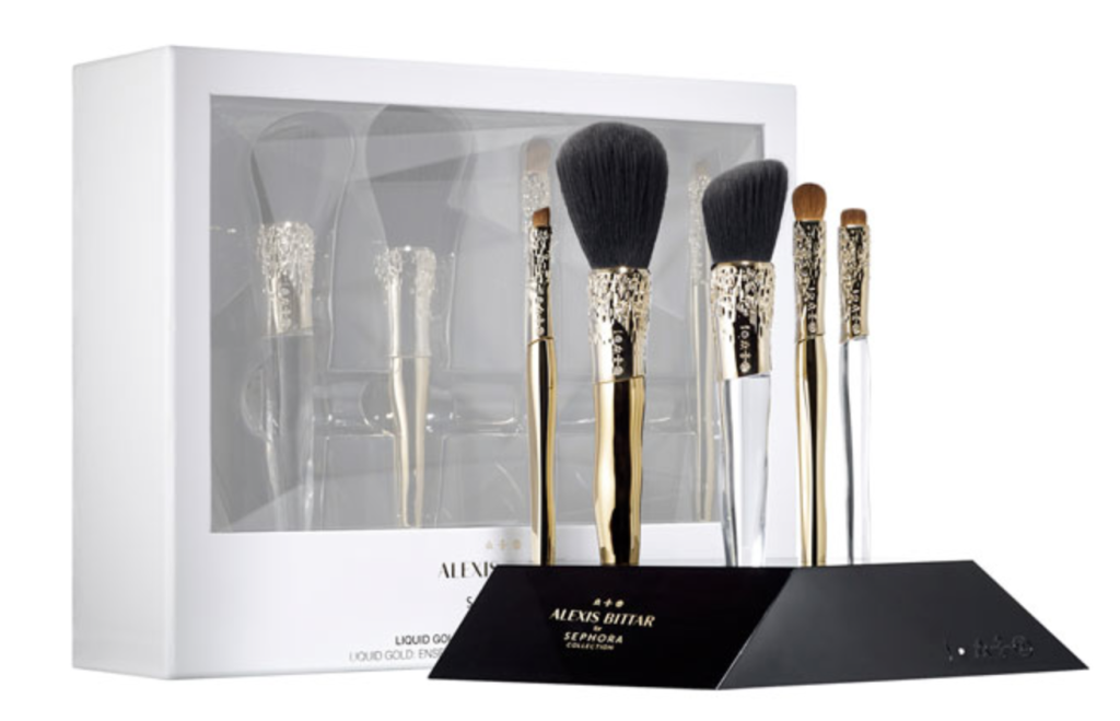 ALEXIS BITTAR FOR SEPHORA LIQUID GOLD: BEAUTY BRUSH SET & STAND, $175 AT SEPHORA.COM